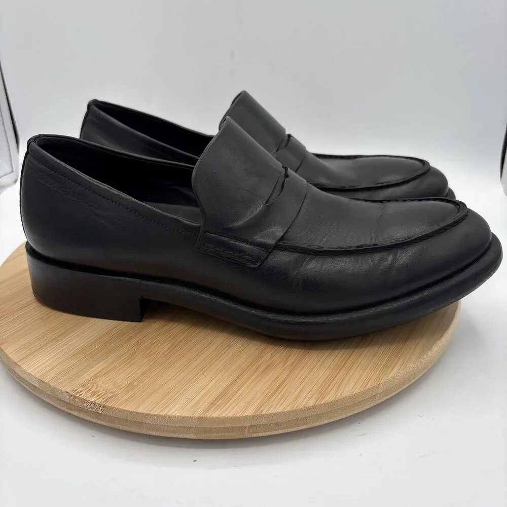 Ecco Stealth Artisan Mens Black Leather Penny Loafer Comfort Slipon Dress sz 10